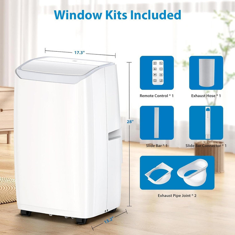 Ensemble de 2 climatiseurs portatifs 4-en-1 14 000 BTU - Refroidit 750 pieds carrés Pieds carrés, déshumidificateur, ventilateur, oscillation automatique, minuterie 24H, silencieux, ensemble de fenêtre inclus