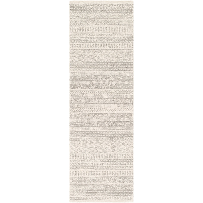 Lansing Geometric Hand-Tufted Wool Gray/Cream Area Rug, Runner 2'6" x 8'