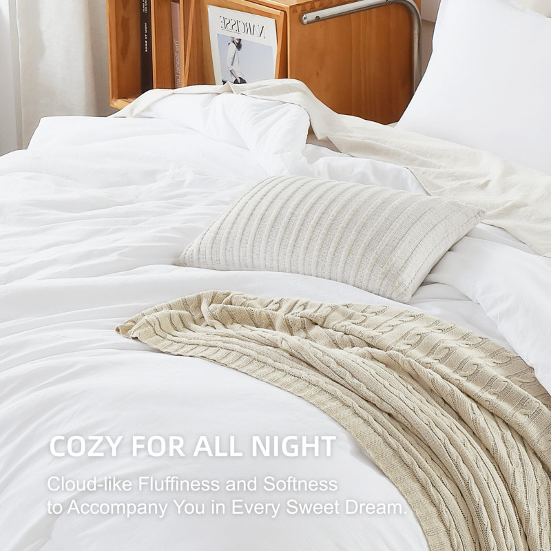 3-Piece 260gsm Upgraded Solid Comforter Set, Lightweight All-Season Microfiber Bedding Set, Queen, Bright White
