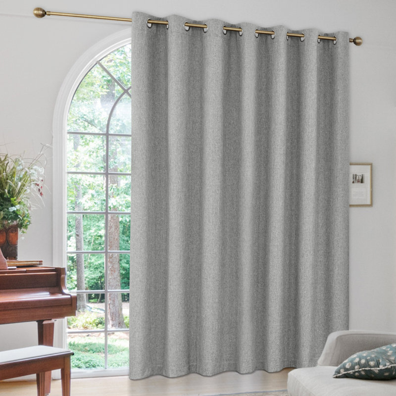 Linen Textured 100% Blackout Grommet Sliding Patio Door Curtain Panel, Gray, 100" W x 96" L