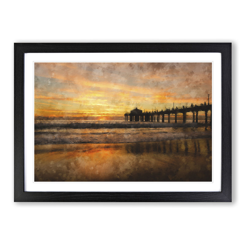 Sunset Behind the Pier - Picture Frame Painting Print, Black Framed, 24cm H x 33cm W x 2cm D
