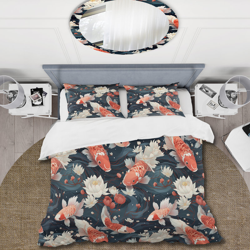 Koi Fish Harmony Watercolor Wonders I Bedding, Housse de couette simple + 1 taie décorative stan