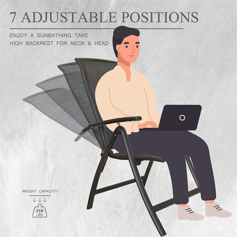 Ensemble de 2 chaises de patio pliantes durables avec dossier réglable et conception ergonomique pour une assise extérieure confortable