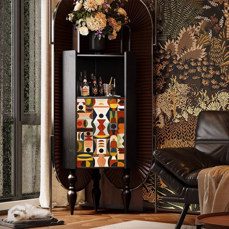 Armoire de coin noire en bois massif