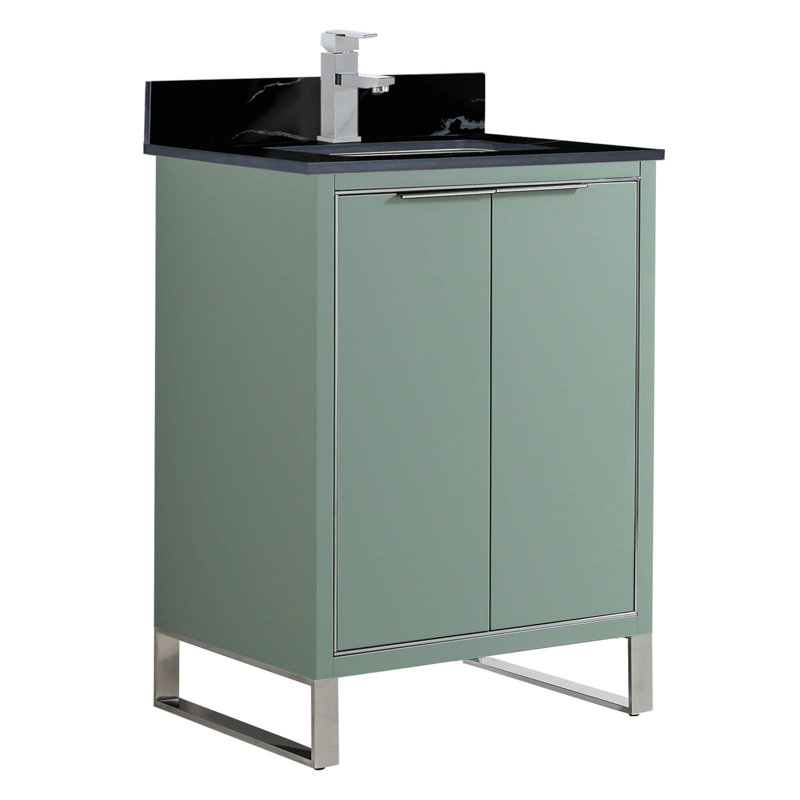 24'' Single Bathroom Vanity with Stone Top, Chrome, Mint Green
