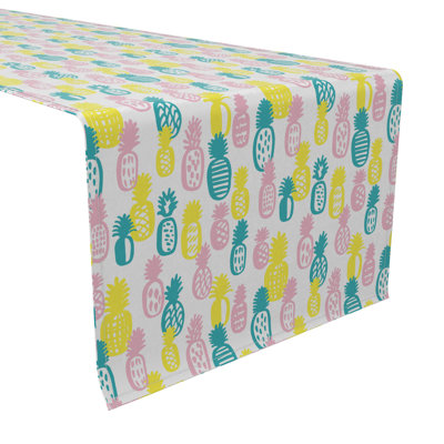 Table Runner, 100% Cotton, 16X90", Retro Summer Pineapple