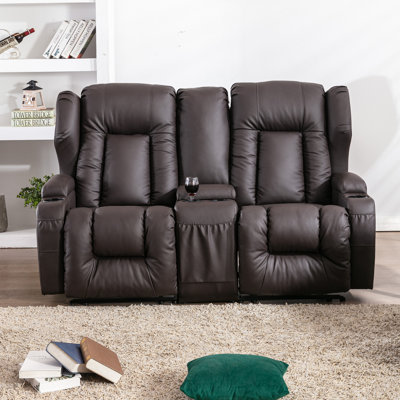 66.9" Wide Faux Leather Home Theater Loveseat with Cup Holder by Ebern Designs