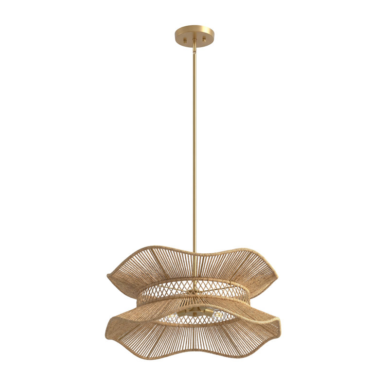 Luminaire tambour en bois naturel 6 lumières de style moderne l 30 po avec abat-jour en corde de coton tissé à la main pour la salle à manger ou la chambre à coucher