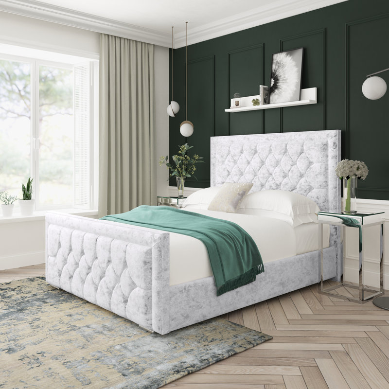 Maple Crushed Velvet Upholstered Ottoman Bed Frame, Super King (6'), White