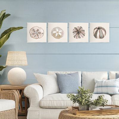 Ensemble de 4 plaques murales taupe et beige Sea Creatures, design par Lanie Loreth
