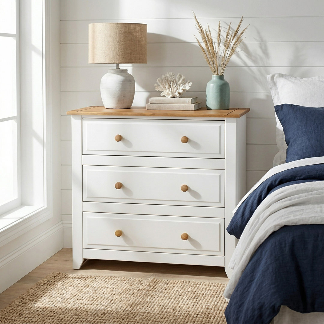 Katalina 3 Drawer Chest, Coastal Single Dresser, Rustic Farmhouse Storage