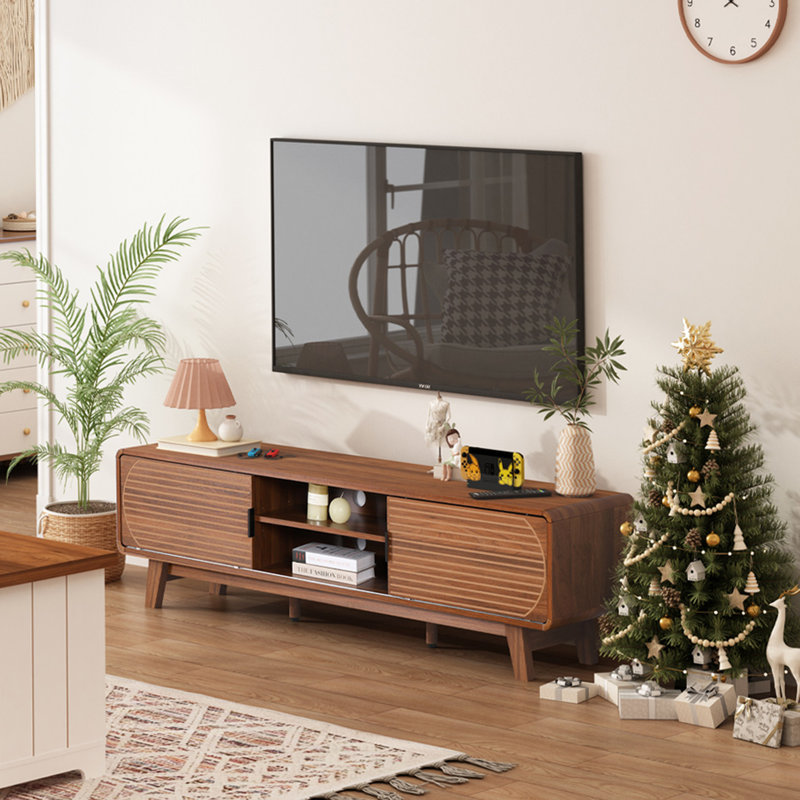 Alesha 62" Media Console, Fluted TV Stand with Storage, Brown