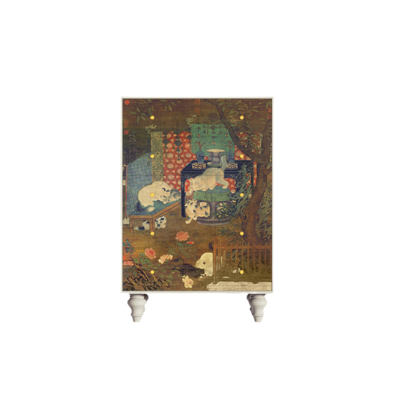 Commode d'appoint avec cinq tiroirs Retro, Ivoire blanc