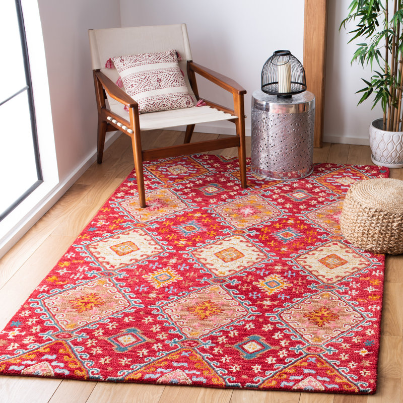 Hand Tufted Wool/Cotton Southwestern Rug in Red/Gold, Rectangle 8' x 10'