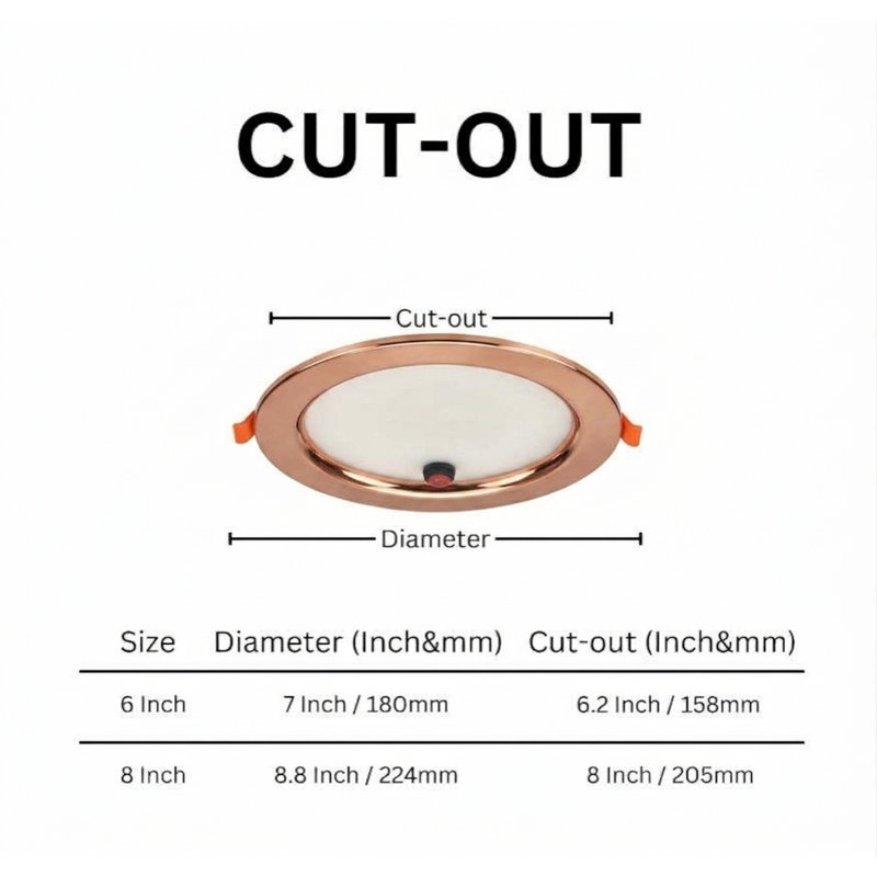 E2 Lighting 8" 18W Gold Ultra-Thin LED Recessed Downlight with 12W Emergency Battery Backup, 5 CCT, TRIAC Dimmable