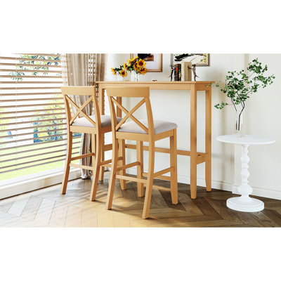 Salle à manger avec 2 chaises de bar et une table rectangulaire de 48 po, idéale pour les petits espaces, couleur naturelle + beige, structure solide, repose-pieds, hauteur de confort supplémentaire, style, configuration des chaises, petit-déjeuner approprié