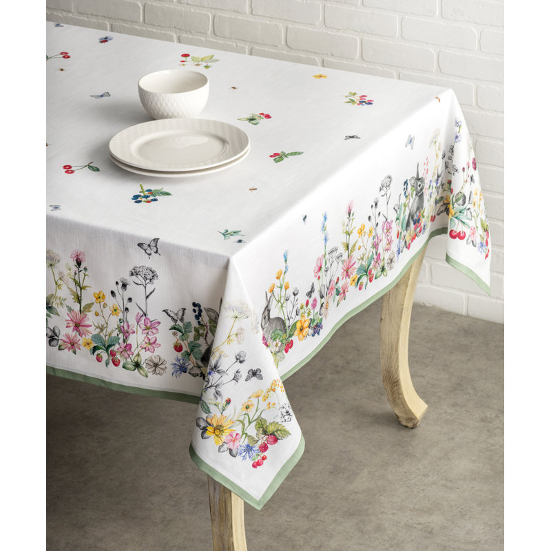 Floral 100% Cotton Easter Tablecloth, 108" L x 60" W
