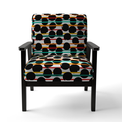 Black Circle Dots - Upholstered Patterned Accent Arm Chair