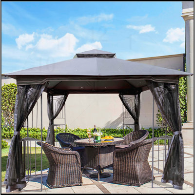 Auvent de patio 10 x 10 avec auvent double toit ventilé et moustiquaire (moustiquaire amovible sur tous les côtés)