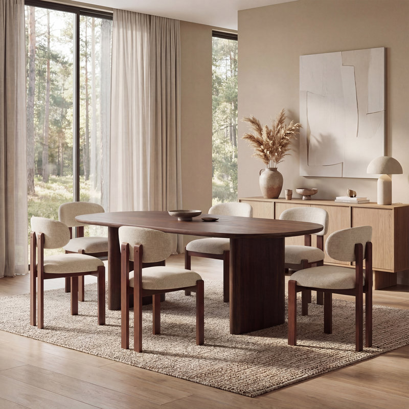 40.5cm H Fabric Upholstered Upholstered Back Side Chair in Dark Blue, Beige/Walnut