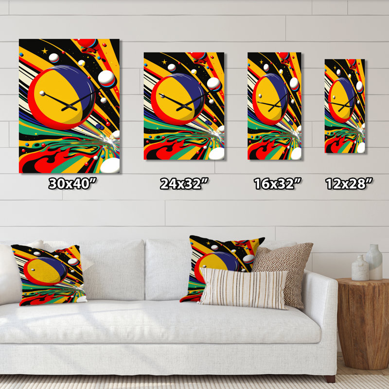 Pop Art Solar System II - Très grandes horloges murales géométriques modernes, H 32 po x l 24 po x P 1 po
