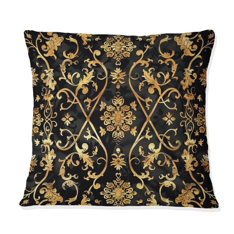 Coussin décoratif doré doré et noir, H 16 po x l 16 po