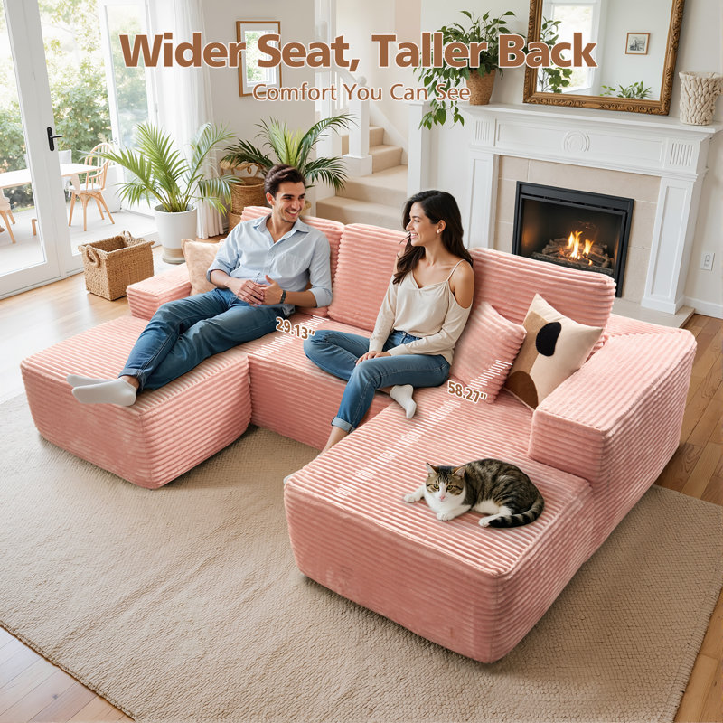 Walsh Boneless Modular L-shaped Sectional Sofa With Ottoman, No-assembly Cloud Couch, Boneless Design For Modern Living