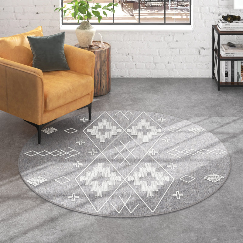 Tapis gris / ivoire Holtby Southwestern, Rond 6 pi