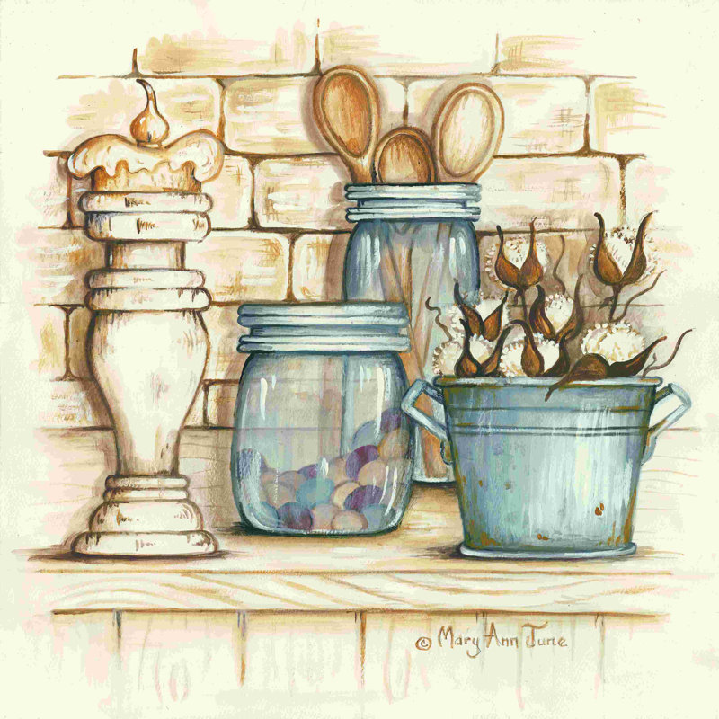 Pots et cuillères en bois - Peinture, H 12 po x l 12 po, Non, Toile tendue