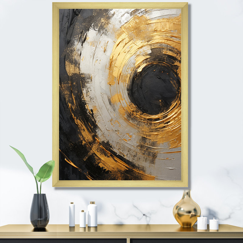 Spirales célestes contrastantes sur toile, Cadre doré simple, H 32 po x l 16 po x P 1 po