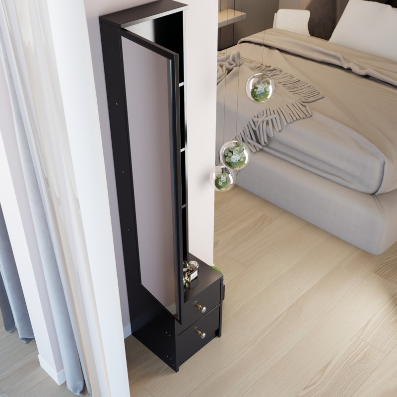 Très grand armoire à miroir pleine grandeur 11,8 po x 15,7 po, 63 po, noir, rangement multicouche, design simple mais élégant pour chambre à coucher, design américain de grande capacité, noir, chambres de dortoir idéales
