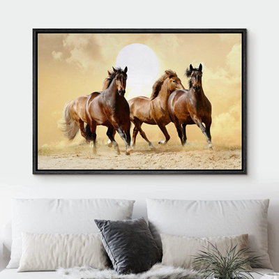Horse " IDEA4WALL Framed Canvas Print Wall Art Brown Horse Stallion Broncos In Desert Animals Nature Photography Realism Rustic Landscape Portrait Wildlife Country For Living Room, Bedroom, Office "