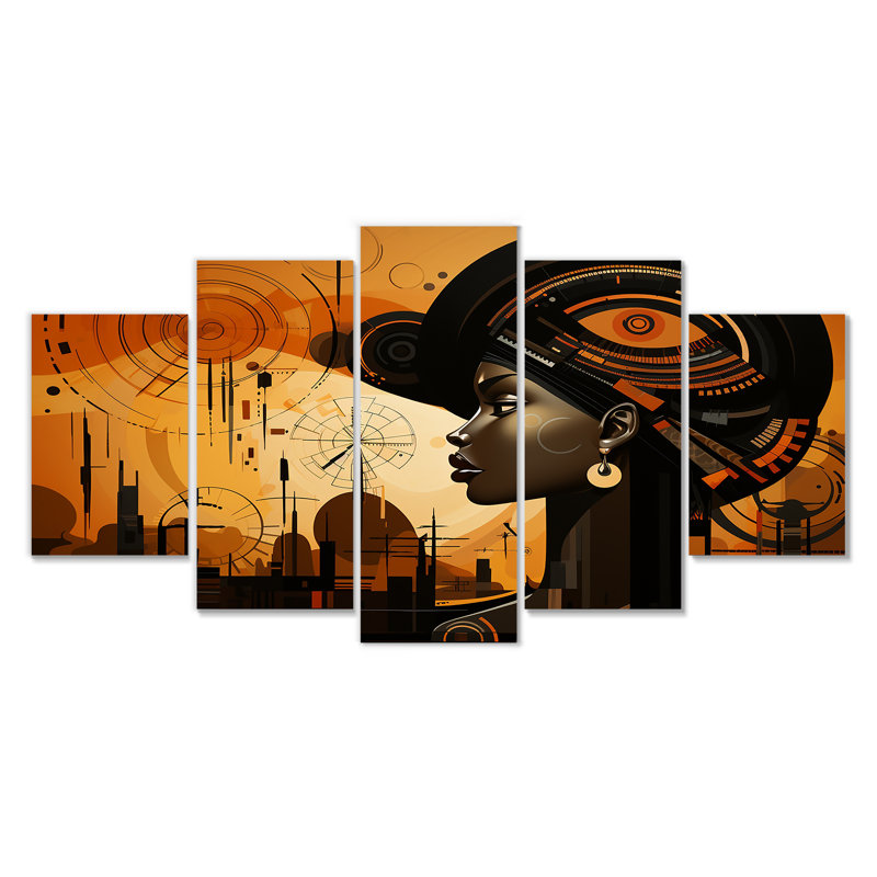 Art géométrique mural africain pour salon 5 pièces