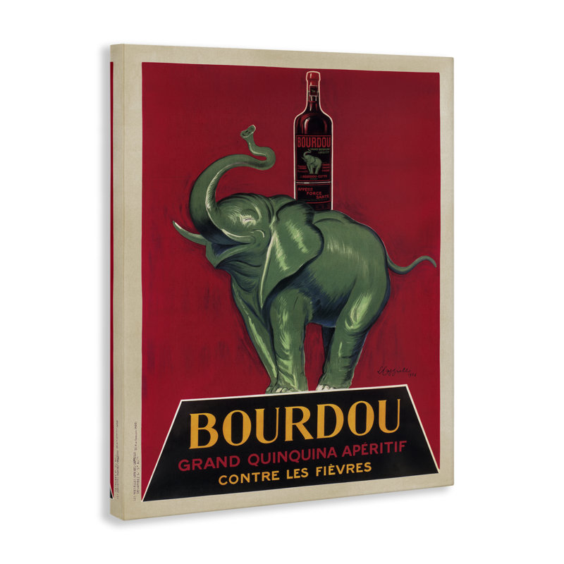 Art mural rétro sur toile éléphant et vin, design par Marcello Nizzoli, H 48 po x l 36 po