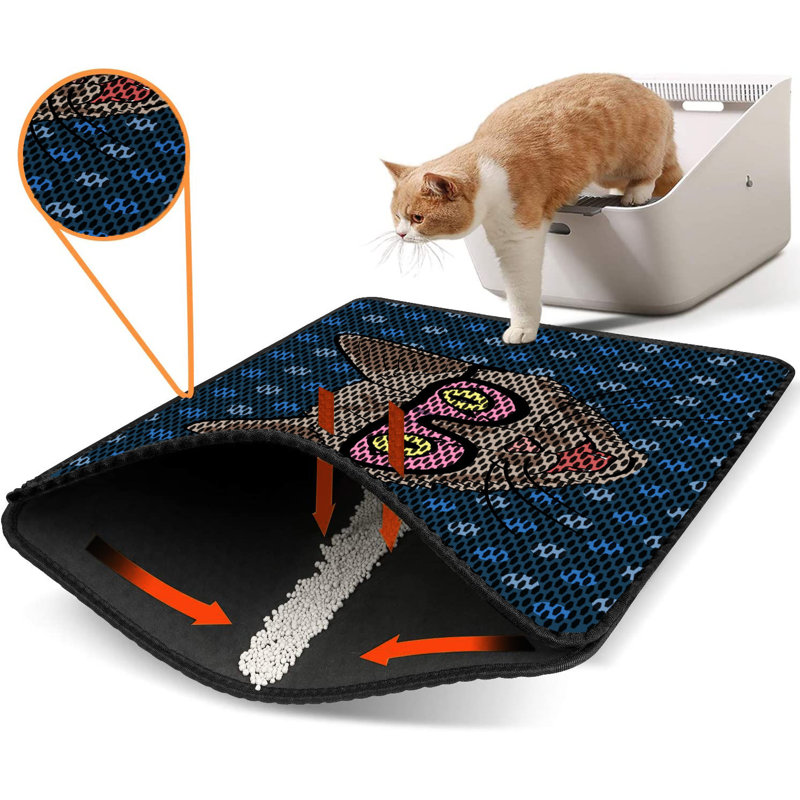 Tapis pour litière de qualité supérieure, 18 po x 24 po | 50% PVC / 50% polyester, lavable à la machine et passer l'aspirateur | Conception durable et facile à nettoyer pour les propriétaires d'animaux de compagnie | Protégez vos planchers des dégâts de la litière