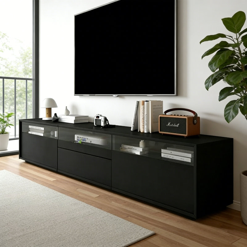Meuble télé moderne en bois massif de 78,74 po de largeur