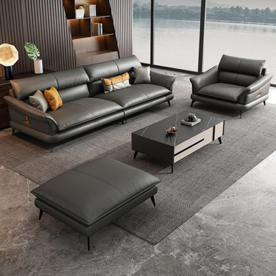 Black Genuine Leather 3 - Piece Living Room Set