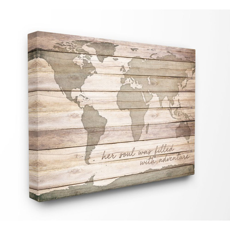 «World Map», reproduction, H 30 po x l 40 po x P 1,5 po, Toile tendue