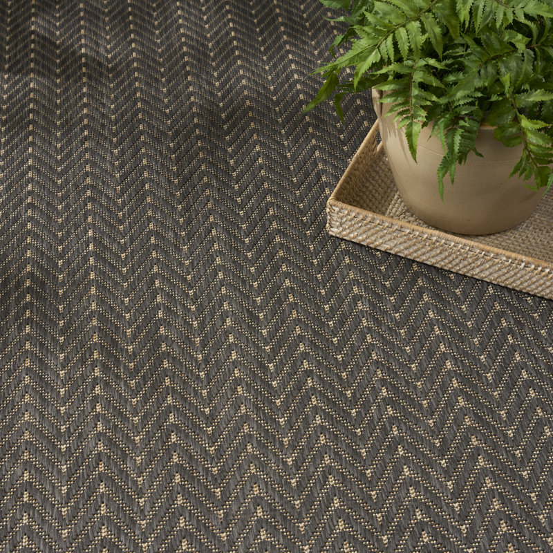 Remmie Black Modern Indoor/Outdoor Rug, Rectangle 5' x 7', Charcoal