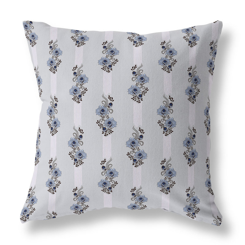 Blue and Black Floral Broadcloth Indoor/Outdoor Pillow
