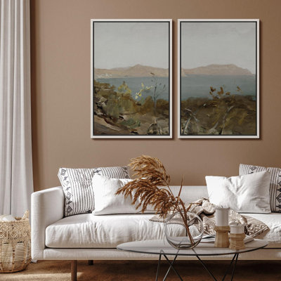 Rustic Countryside " Coastal Cliffs At Noon Seaside Landscape " 2 - Pieces