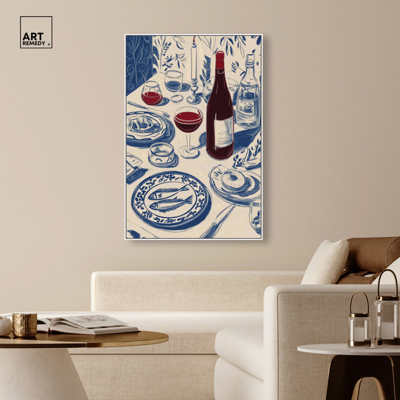 «Dinner I», impression sur toile encadrée par Art Remedy, cadre blanc, 36 x 54, H 55 po x l 37 po, Cadre blanc