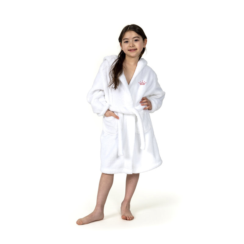 Peignoir à capuche double 100% polyester Linum Kids, Blanc / rose, L