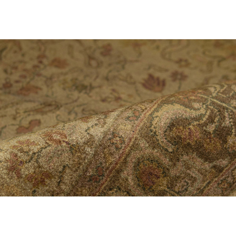 Hand-Knotted High-Quality Green and Brown Area Rug