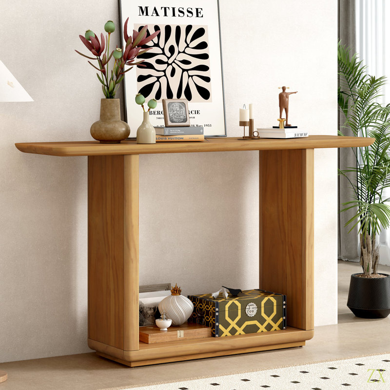 Mirod Elegant Minimalist Console Table With Curved Corners, Veneer,U-Base Design For Easy Placement ,Perfect For Displaying Your Treasures,Simple Assembly