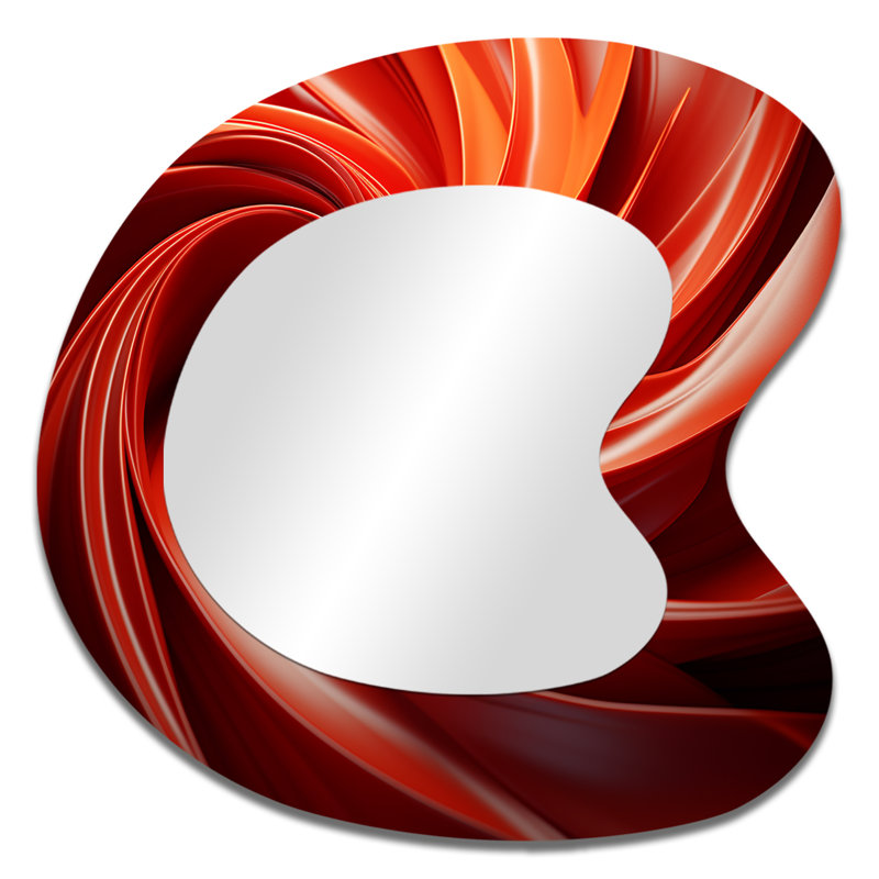 Orange et rouge abstrait spirale Dreamscape II - Miroir mural abstrait moderne aux formes asymétriques, 33 po x 33 po
