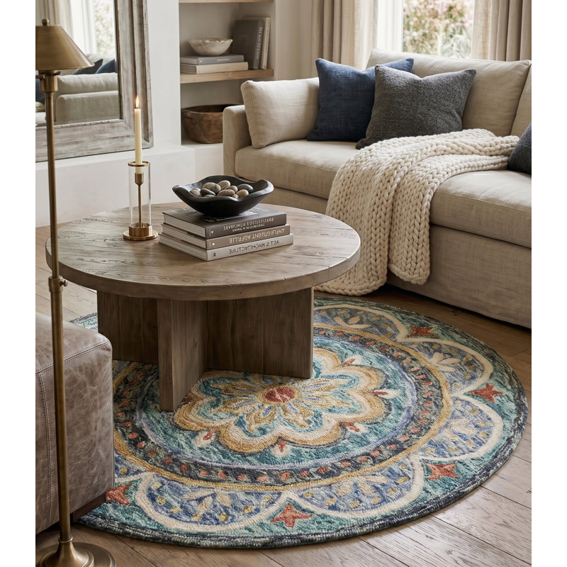 Padula Classic Floral Hand Tufted 100% Wool Area Rug, Round 4'