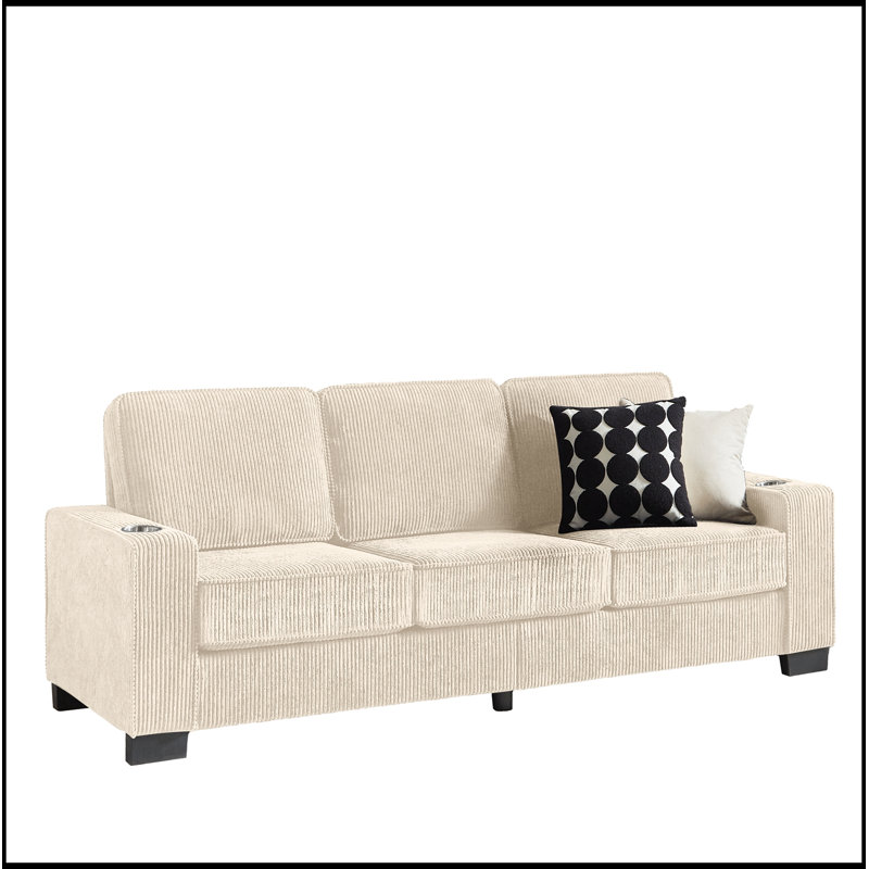 Tissu en velours côtelé Sapir avec porte-gobelets, Beige