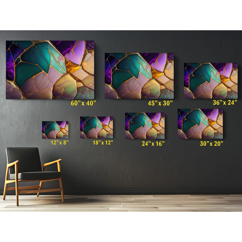 Abstrait coloré sur toile, H 24 po x l 36 po x P 1 po