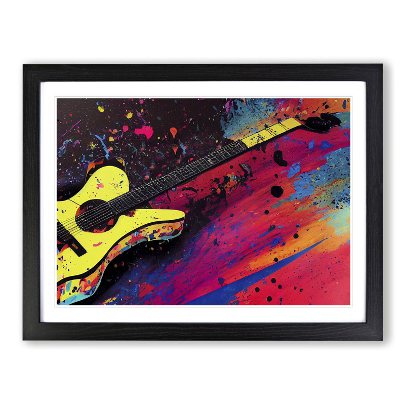 Gorgeous Guitar Splatter Abstract - Single Picture Frame Print, Black Framed, 25cm H x 34cm W x 2cm D